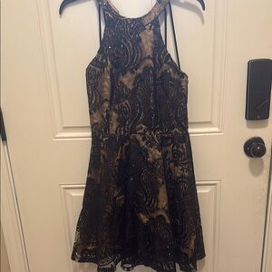 Elegant Black and Tan Lace Dress
